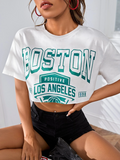 WOMEN Letter Graphic Drop Shoulder Crop-Top