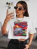 WOMEN Letter and Car Print Crop-Top