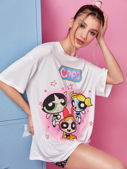 Women The Powerpuff Girls Cartoon Graphic Oversize T-shirt