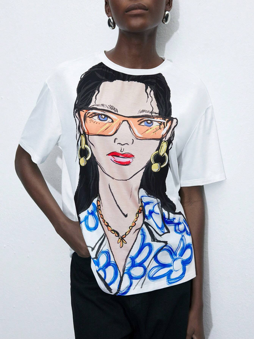 Women Round Neck All-Over Printed oversize T-shirt