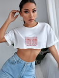 Women Slogan Graphic Drop Shoulder Crop-Top