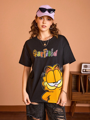 Women GARFIELD Cartoon Slogan Print T-shirt