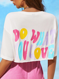 WOMEN Dopamine Dressing Drop Shoulder Slogan Graphic Crop-Top