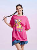 Women TOM & JERRY PINK Cartoon Letter Print T-shirt