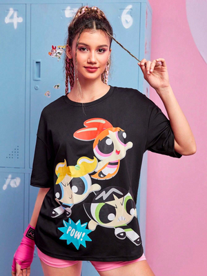 Women The Powerpuff Girls Cartoon Graphic Oversize T-shirt