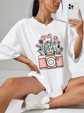 Camera And Floral Print oversize T-shirt