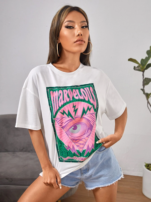 Women Eye & Letter Graphic Oversize T-shirt