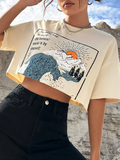 WOMEN Wave & Slogan Graphic Crop-Tee