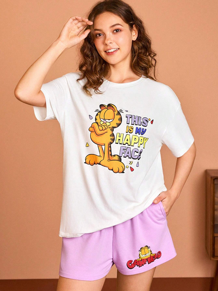 Women GARFIELD Cartoon Slogan Print T-shirt