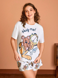 Women GARFIELD Summer Cartoon & Letter Print T-Shirt