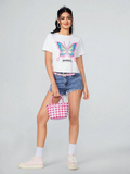 WOMEN Butterfly & Letter Printed Crop-Tee