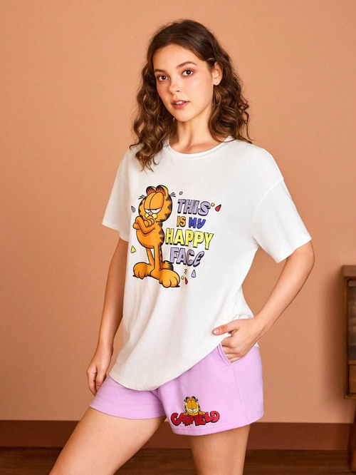 Women GARFIELD Cartoon Slogan Print T-shirt