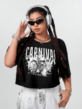 Women Motorcycle & Letter Graphic Crop-top