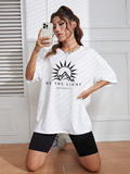 Women Summer Slogan Print Round Neck T-shirt