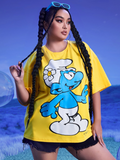 Women The Smurfs Plus Cartoon Graphic Oversize T-shirt