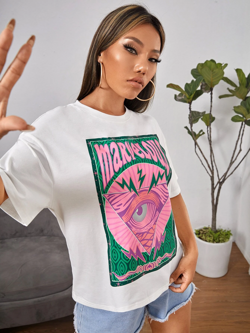 Women Eye & Letter Graphic Oversize T-shirt