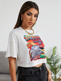 WOMEN Letter and Car Print Crop-Top