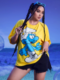 Women The Smurfs Plus Cartoon Graphic Oversize T-shirt