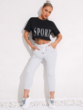 Women Letter Graphic Drop Shoulder Sports Crop-Top