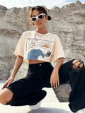 WOMEN Wave & Slogan Graphic Crop-Tee