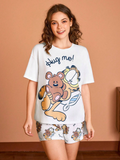 Women GARFIELD Summer Cartoon & Letter Print T-Shirt