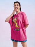 Women TOM & JERRY PINK Cartoon Letter Print T-shirt