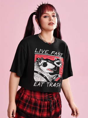 Women Live Fast Graphic Print Crop-top