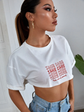 Women Slogan Graphic Drop Shoulder Crop-Top