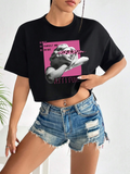 Women Figure & Letter Graphic Drop Shoulder Crop-Top