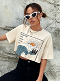 WOMEN Wave & Slogan Graphic Crop-Tee