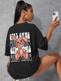 Women Letter & Cartoon Graphic Oversize T-shirt