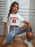 WOMEN Letter Graphic Drop Shoulder Crop-Top