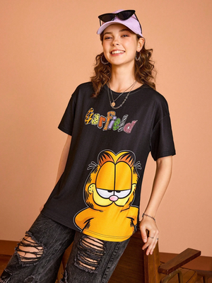 Women GARFIELD Cartoon Slogan Print T-shirt