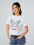 WOMEN Butterfly & Letter Printed Crop-Tee