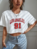 WOMEN Letter Graphic Drop Shoulder Crop-Top