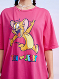 Women TOM & JERRY PINK Cartoon Letter Print T-shirt