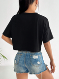 Women Figure & Letter Graphic Drop Shoulder Crop-Top