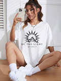 Women Summer Slogan Print Round Neck T-shirt