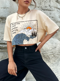 WOMEN Wave & Slogan Graphic Crop-Tee