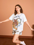 Women GARFIELD Summer Cartoon & Letter Print T-Shirt