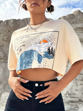 WOMEN Wave & Slogan Graphic Crop-Tee