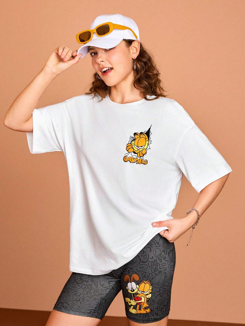 Women GARFIELD Cartoon And Letter Print T-shirt