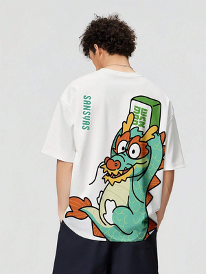 MEN Cartoon And Letter Print Drop Shoulder T-Shirt