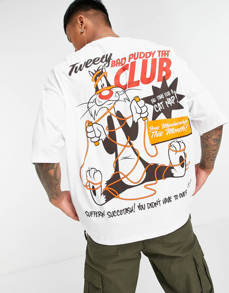 Men Oversized Looney Tunes Print T-Shirt