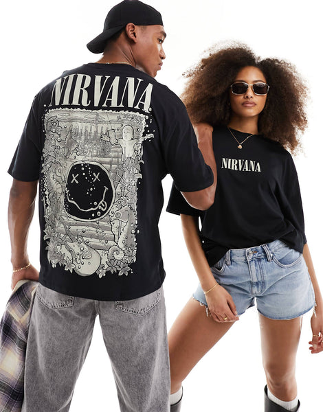 UNISEX Oersized Graphic In Black With Nirvana Prints T-shirt