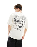 Men Oversized Off White With Back Skate Print T-Shirt