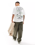 Men Oversized White With Japan Back Print T-Shirt