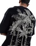 Men Palm Tree Back Print Oversized T-shirt