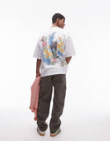 Men Back Digital Flowers Print In White T-shirt