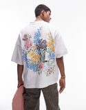 Men Back Digital Flowers Print In White T-shirt